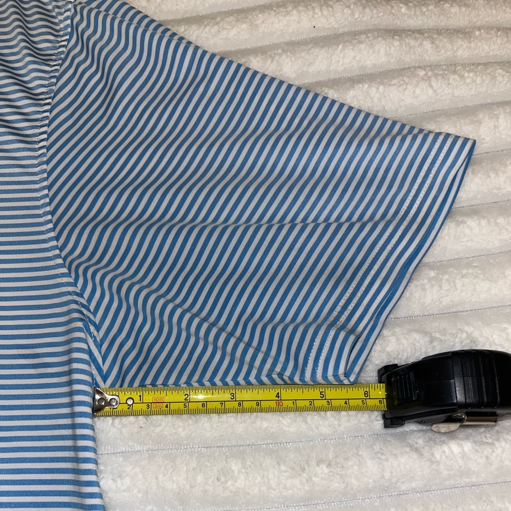FootJoy FJ Men's Blue and White Striped 3 Button Golf Polo Shirt Size M - Picture 9 of 9